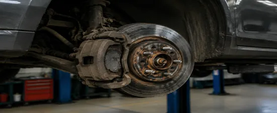 car with damaged brake at auto body shop