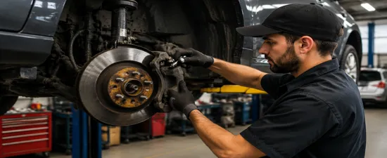 car with damaged brake at auto body shop