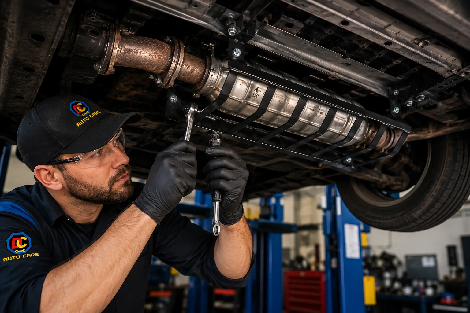 technician installing new catalytic converter at DC Auto Care Minneapolis