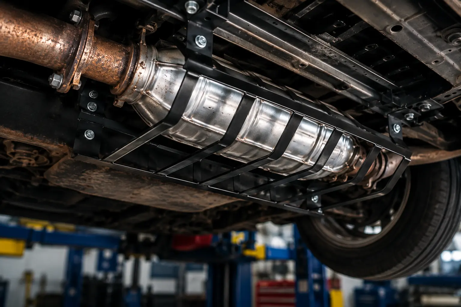 exhaust pipe with catalytic converter removed by theft in Minneapolis